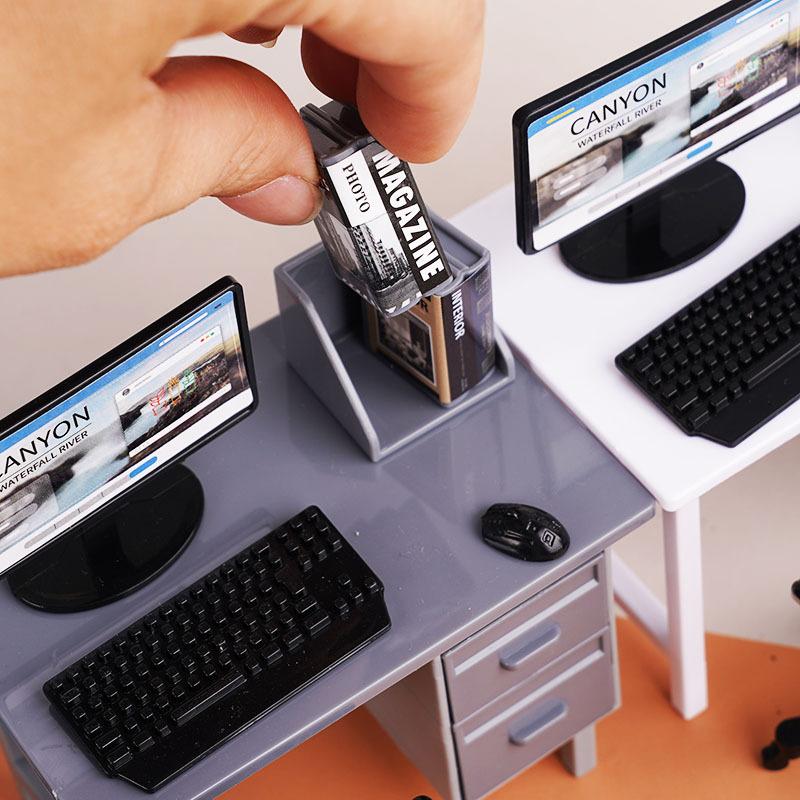 1 Set 1/12 Puppenhaus Miniatur Computer Tastatur Schreibtisch Stuhl Set Heim Arbeitszimmer Möbel Dekor Mikro Szene Requisiten
