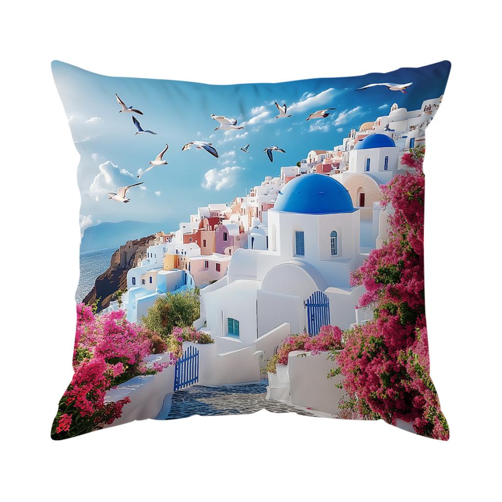 Greece Santorini Scenery Cushions Pillowcase Cushion Cover Throw Pillow Sofa Decoration Pillowcover Home Car Sofa Decor