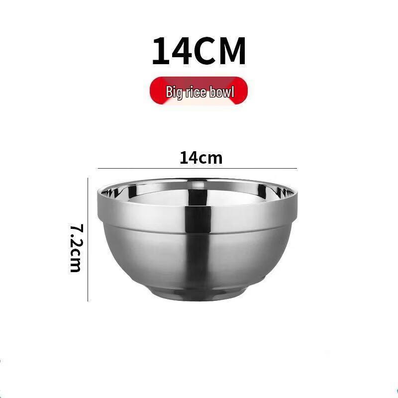 Abay 14cm Stainless Steel Double-Layer Rice & Noodle Bowls (Set of 3)