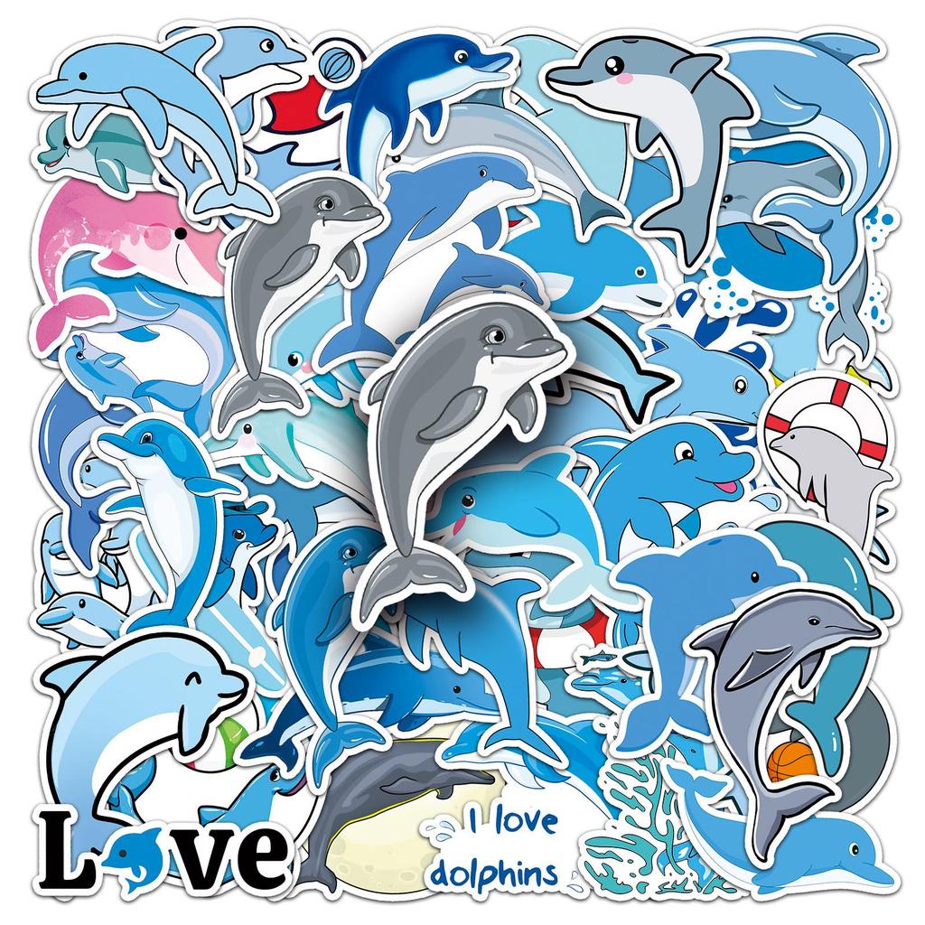Dolphin Graffiti Stickers: 50pcs Waterproof Marine Life Set for DIY Skateboards, Phone Cases & Suitcases