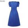 ZANZEA Women Casual V-Neck Summer Short Sleeve A-line Dress