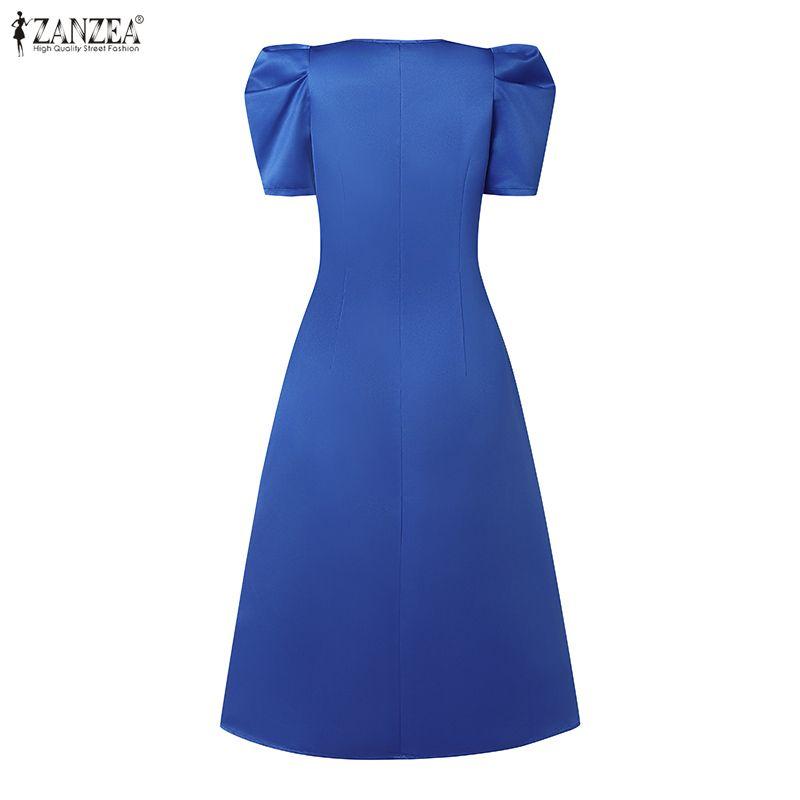 ZANZEA Women Casual V-Neck Summer Short Sleeve A-line Dress