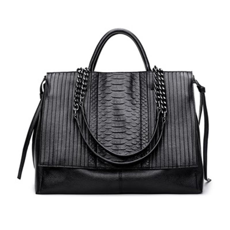 

NIGEDU Brand design women handbag luxury Simple crocodile leather handbags Chain Women s shoulder bag black big Totes bolsas