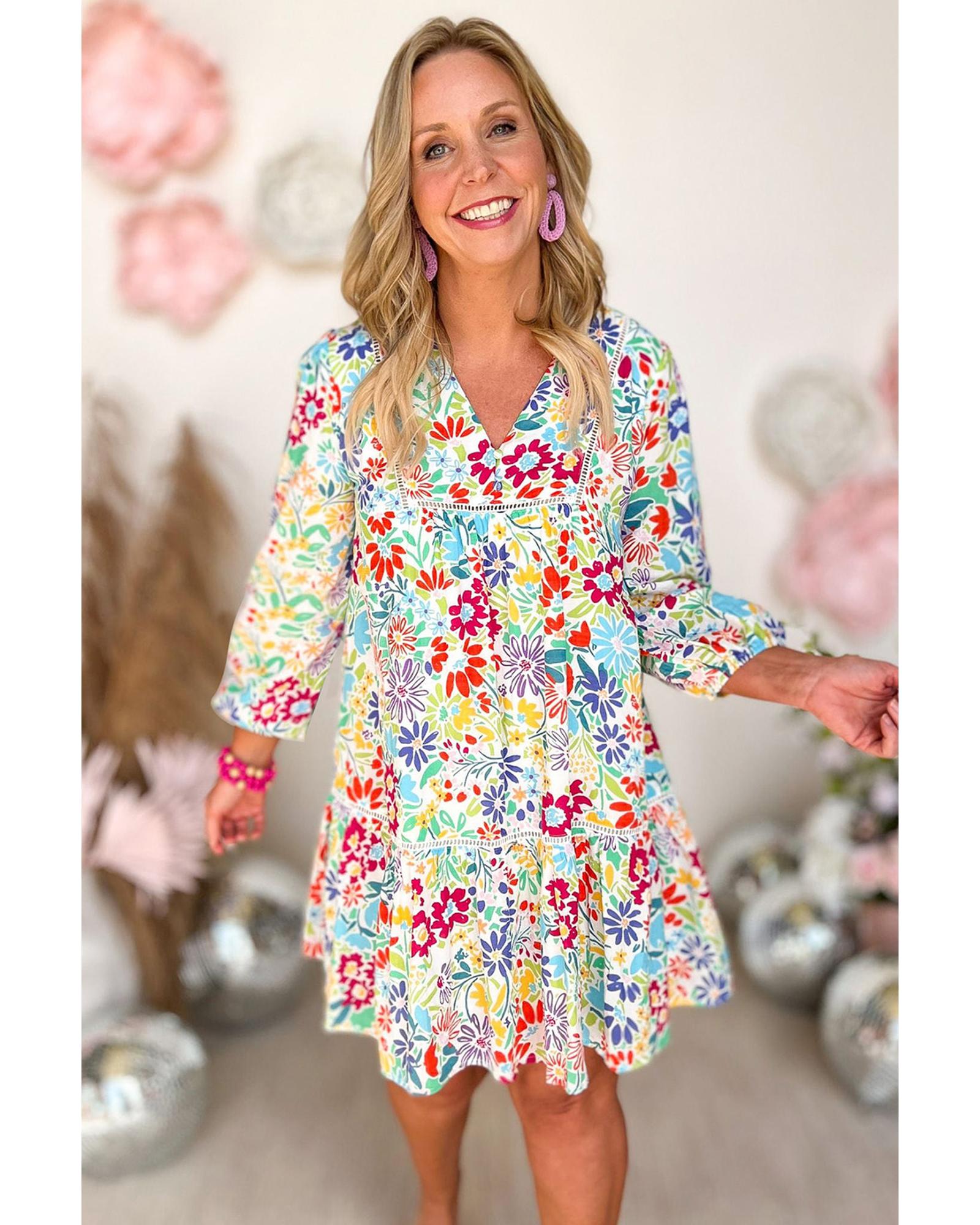 

Azura Exchange Мини-платье с цветочным кружевом и V-образным вырезом XL разноцветный