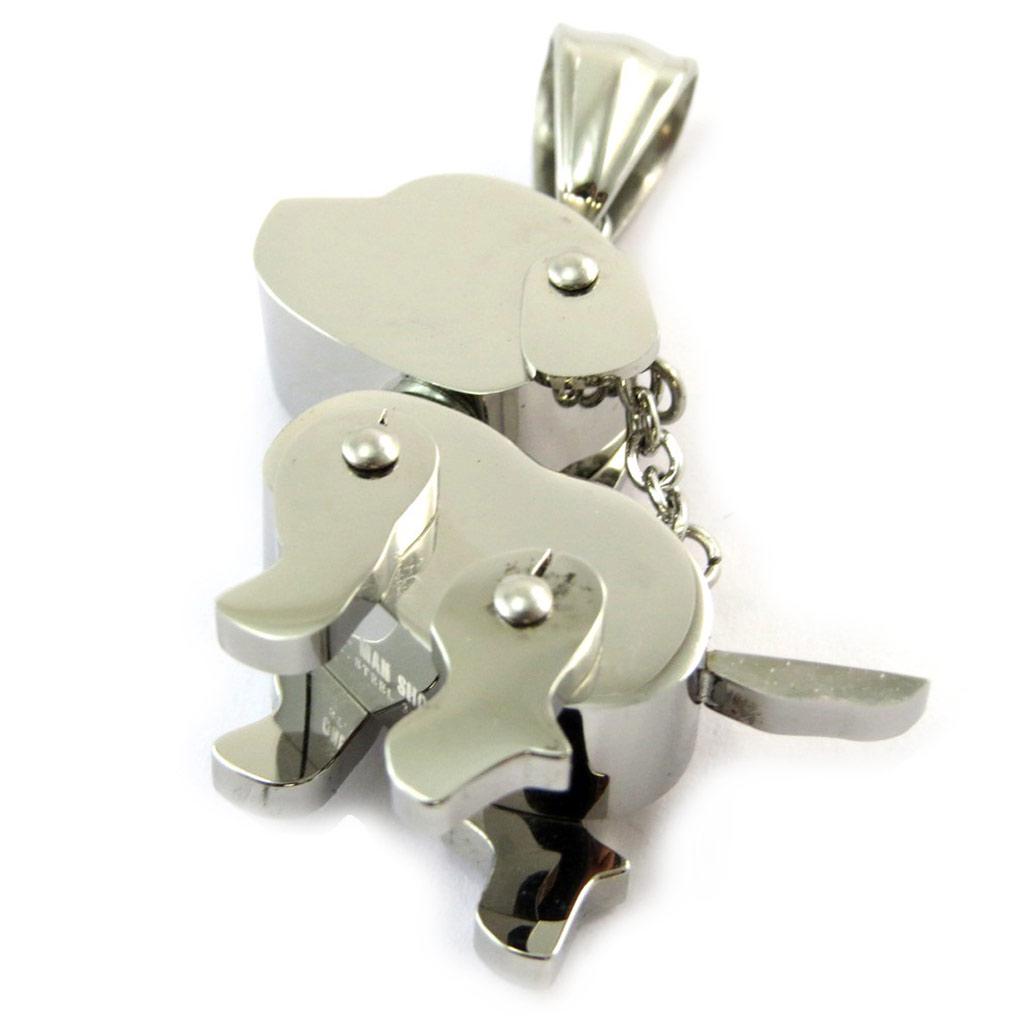 Les Trésors De Lily [N5086] - Ocelový přívěsek 'Kloubový robot pes' chrom - 32x23 mm