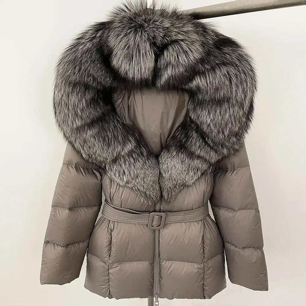 OFTBUY 2024 Jachetă albă din puf de rață, groasă, caldă, 90%, jachetă de iarnă pentru femei, cu guler de blană de raton naturală, cu glugă, casual