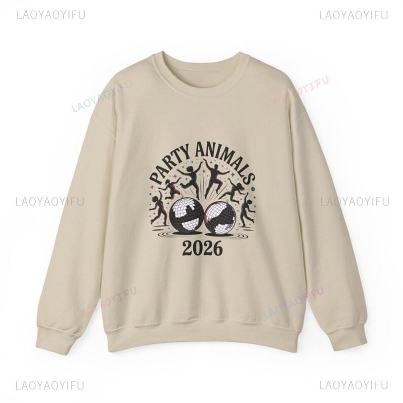 

Party Animals 2026 Свитшот с круглым вырезом Зимний свитшот Силуэт танцующего диско-шара Парные худи С длинным рукавом Сохранять тепло Пуловер S