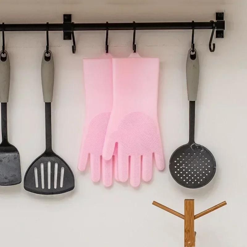 Silicone Rubber  Dishwashing  Gloves For Kitchen Multi - Use For Dishes Veggies Pet Bathing Ultimate Home Cleaning Magic Tool