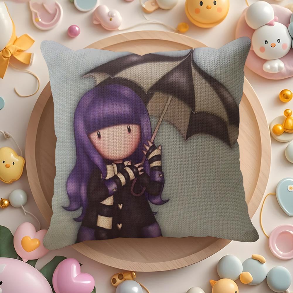 Cartoon S-Santoro Gorjuss Cushion Cover Linen Organic Fabric Double-Sided Printing Breathable Pillow Case Sofa Home Decor Gift