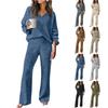 Women's Fashion Solid Color V Neck Long Sleeve Top Elastic Waist Casual Pants Two Piece Set
