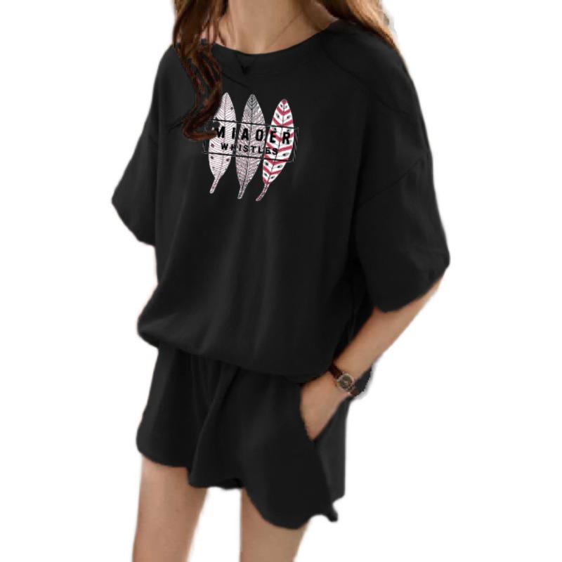 Trendy Women's Summer Two-Piece Set: Hong Kong Style Short Sleeve Top & Shorts for Relaxed Sports Leasure