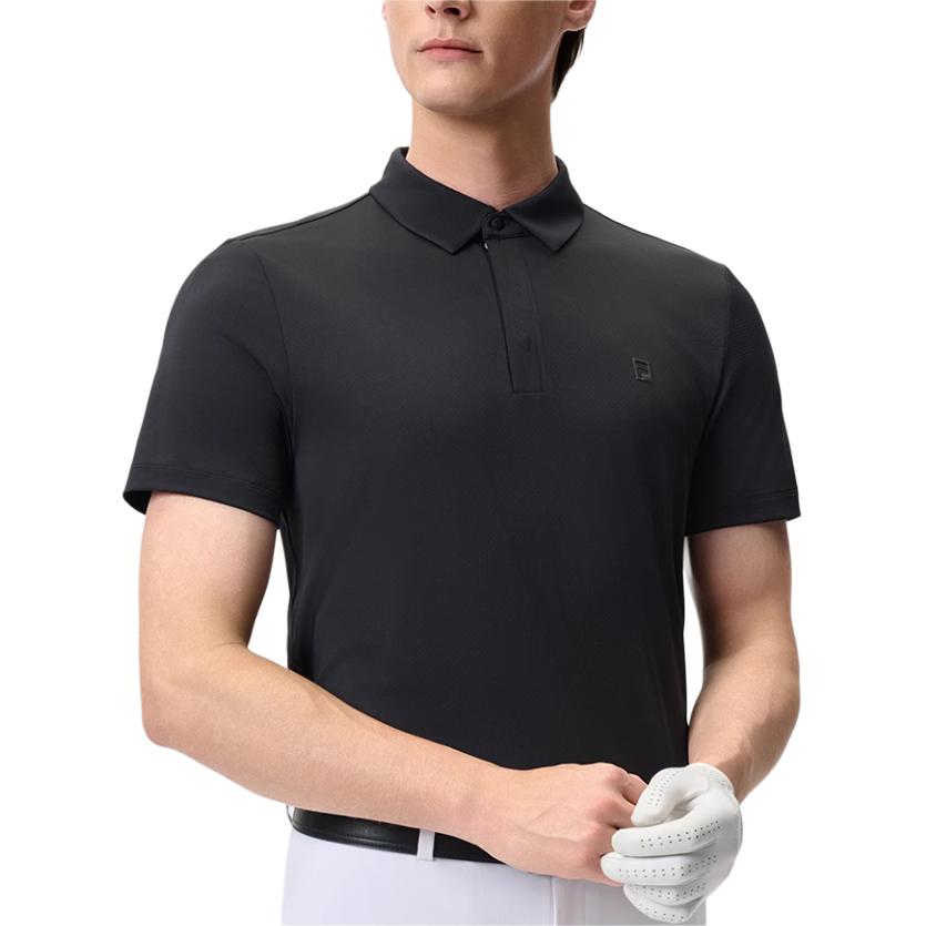 FILA Golf Series Simple Comfortable Versatile Solid Color Breathable Short Sleeve Polo Shirt Men Polo Shirts Deep-Black A11M525103F-BK