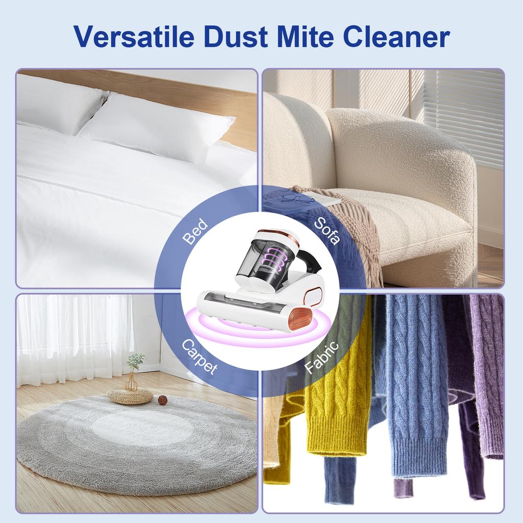 Bed Vacuum Cleaner Mattress Vacuum with Purple Light 8.5KPa Suction HEPA Filter LED Display