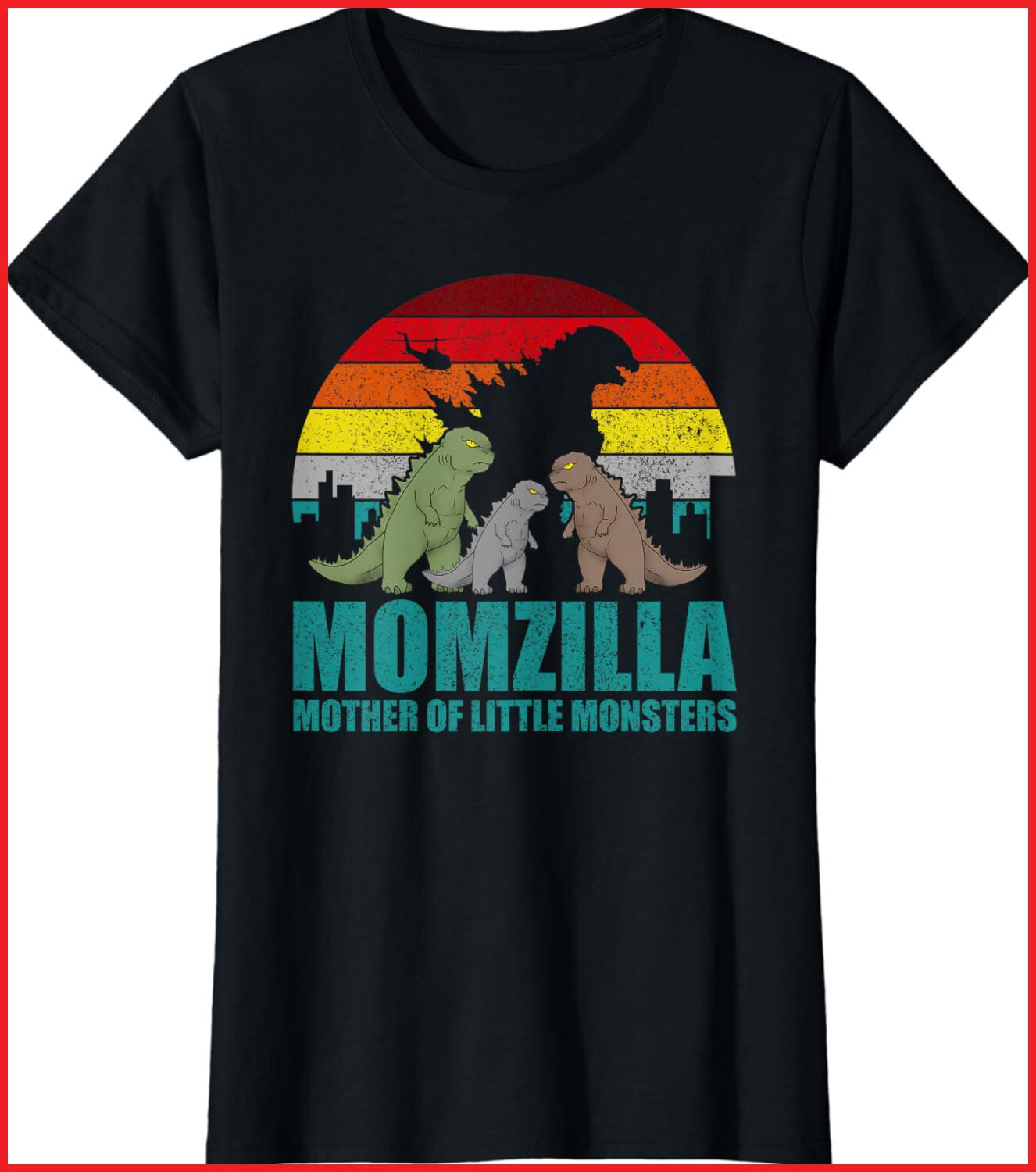 Mothers Day Momzilla Mother Of Little Monsters Black Cotton T-Shirt S-5XL XXXL
