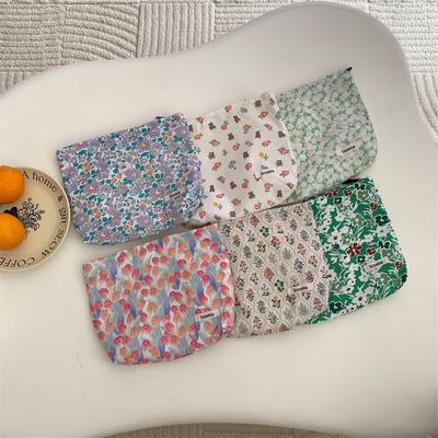 Portable Top-handle Cotton Cosmetic Bag Large Capacity Makeup Organizer Women's Zipper Phone Lipstick Washing Travel Storage Bag