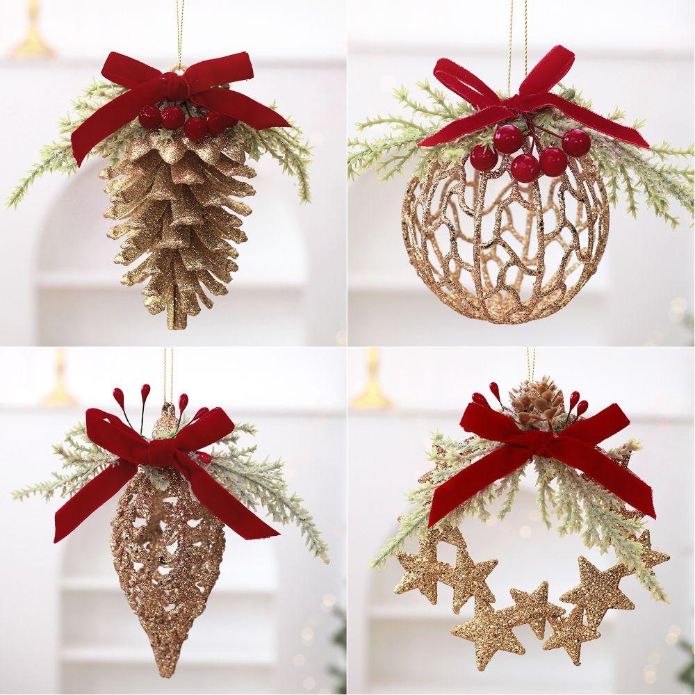 Shiny Surface Glitter Pinecone Ornament Plastic Material Christmas Tree Ornament  Christmas Party