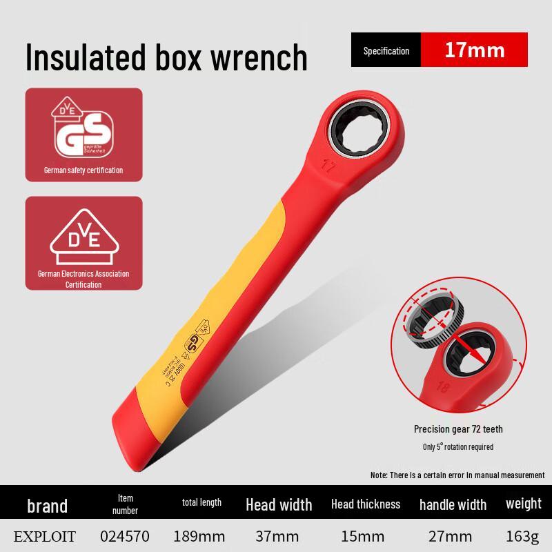 Kaituo 1000V Insulated Chrome Vanadium Steel Box-End Ratchet Wrench