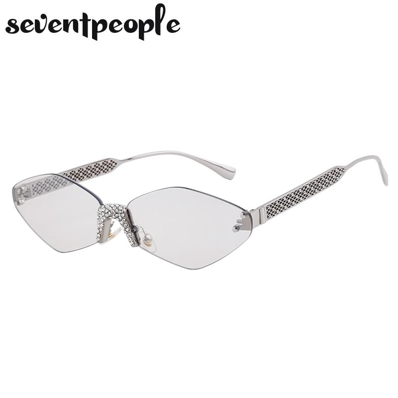 Small Metal Frame Hexagon Rimless Sunglasses Women  Luxury Brand Design Polygon Sun Glasses For Ladies Retro Eyewear Shades