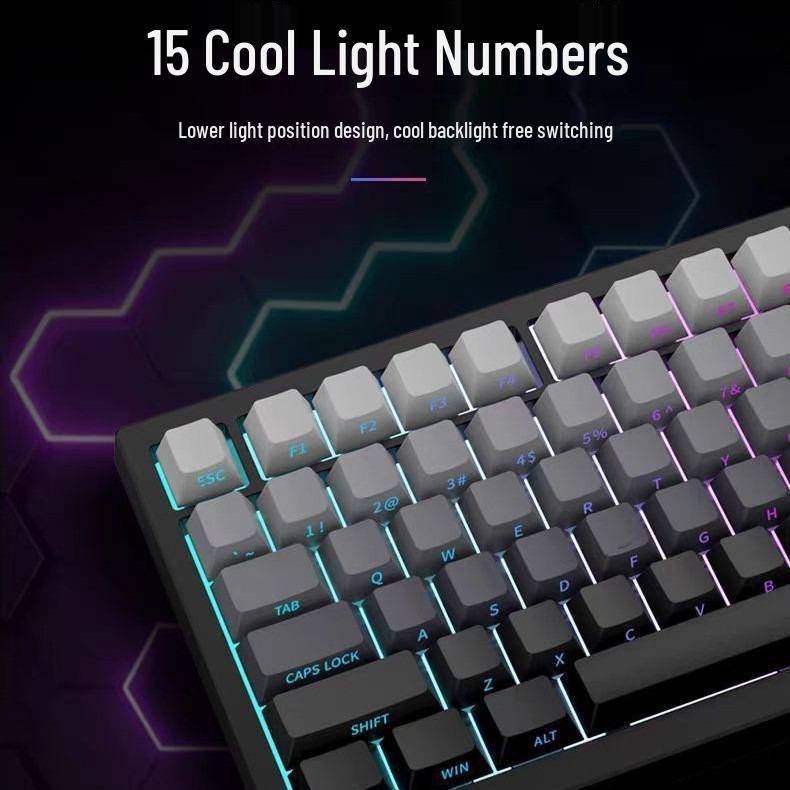Custom Three-Mode Mechanical Keyboard: Wireless Bluetooth, Gaming & E-Sports with Side-Engraved Keycaps, Tri-Color Design & Control Knob.