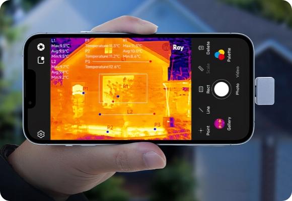 Thermal Imaging Camera Pyrometer Infiray P2 Pro Apple iOS App Lighting