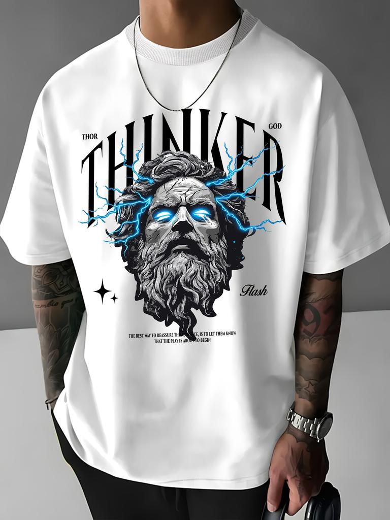 The Mens 100 Cotton Tshirt with A THINKER Sculptural Style Head Print Is Suitable for Casual Vacation Occasions