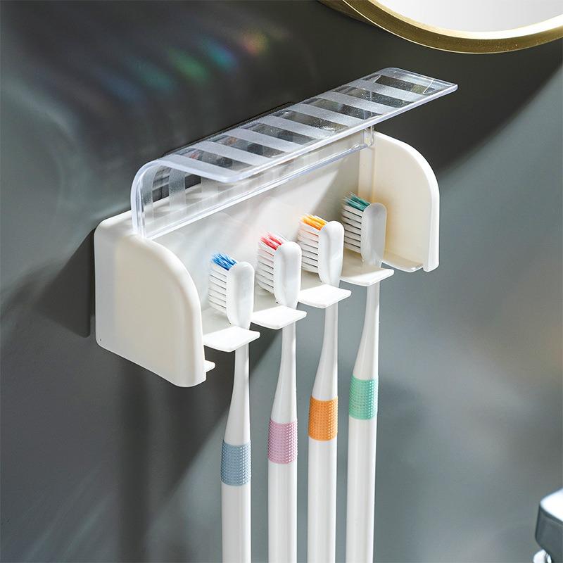 Home Punch-free 5 Holes Toothbrush Holder with Cover Dustproof Toothbrush Storage Racks Wall-mounted Home Bathroom Corner Rack