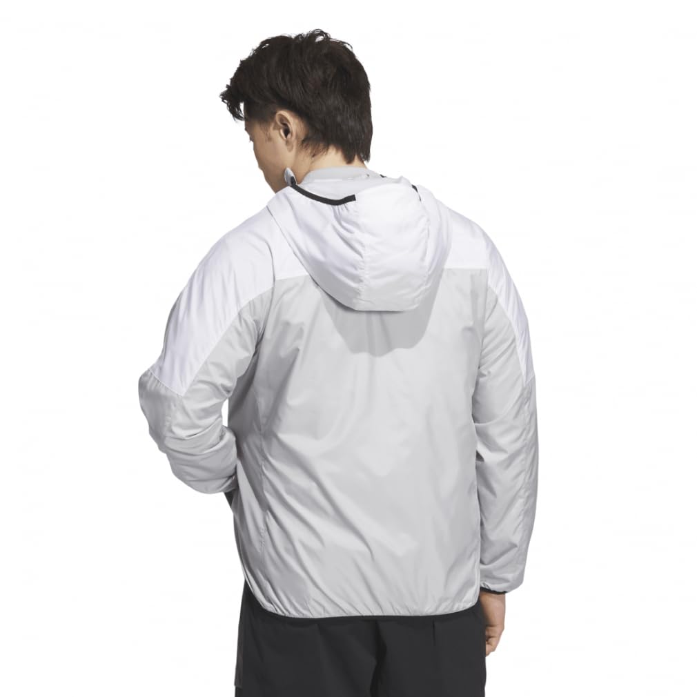 Adidas Rdy Hooded Windbreaker Jacket Light Gray Heather Solid a Jersey Top with a Small Logo and Regular Men's Wind. (KWX77), Gray/White (JG8532),