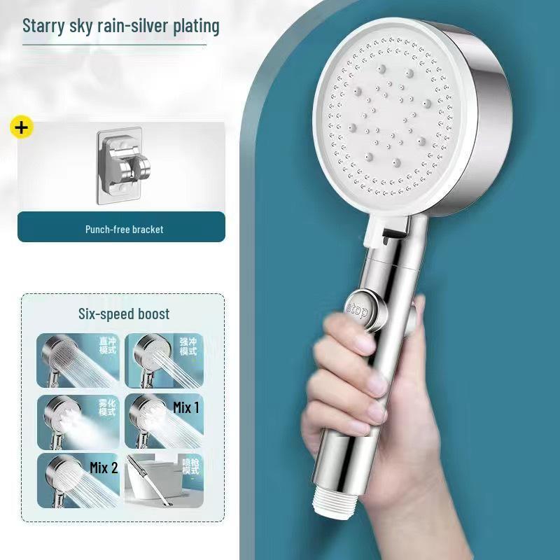 Black Warrior Handheld Shower Set: Five-Speed Booster Shower Head for Bathroom