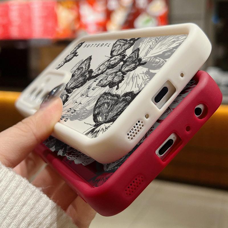 Ink Butterfly Pattern Shell For Samsung S25 S24 S22 Ultra Plus S23 S21 A20 FE A55 A54 A53 A52 A35 A34 A15 A14 Shockproof Silicone Soft Slim Case Cover