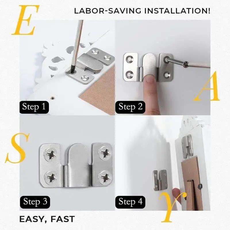 20/2pcs Stainless Steel Interlock Bracket Furniture Joint Connector Wall Hanger Picture Frame Hooks Flush Mount Hanging Buckle