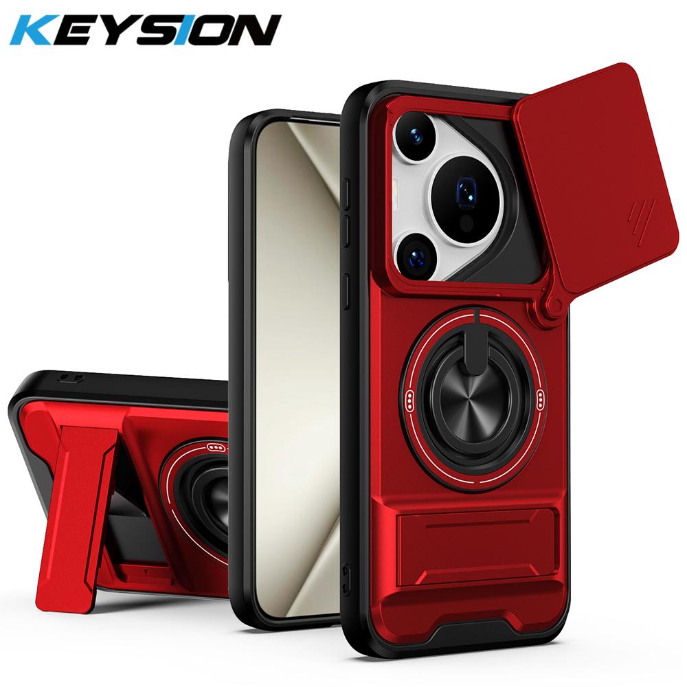 

KEYSION Magnetic Phone Case for Huawei Pura 70 70 Pro Slide Camera Protection Upright Kickstand 360° Ring Shockproof Back Cover for Pura 70 Pro червоний