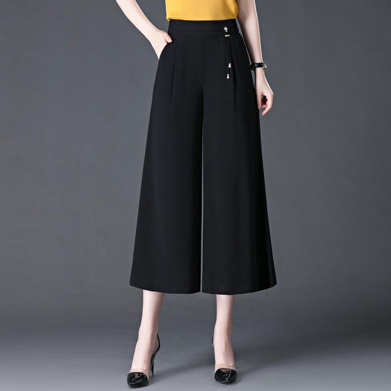 

Летние женские кюлоты с высокой талией, стройнящие, с широкими штанинами, для мам среднего возраста Size 32 (4XL) - Waist 2 5 чёрный