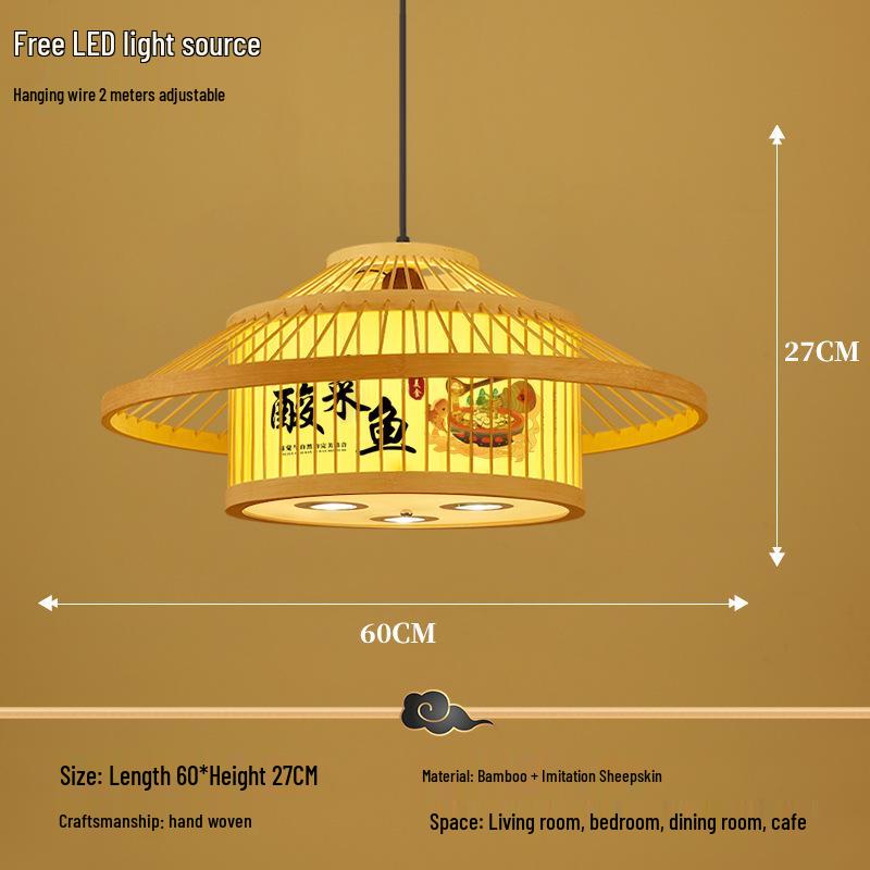 Retro Bamboo Pendant Lamp for Restaurants and Hotels - Chinese Style with Spotlight
