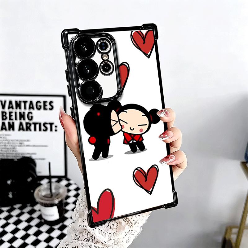 Cartoon Cute Pucca Garu Plating Phone Case For Samsung Galaxy S24 S25 FE S26 Edge S23 Ultra S22 S21 Plus S20 Anti-Fall Airabag C