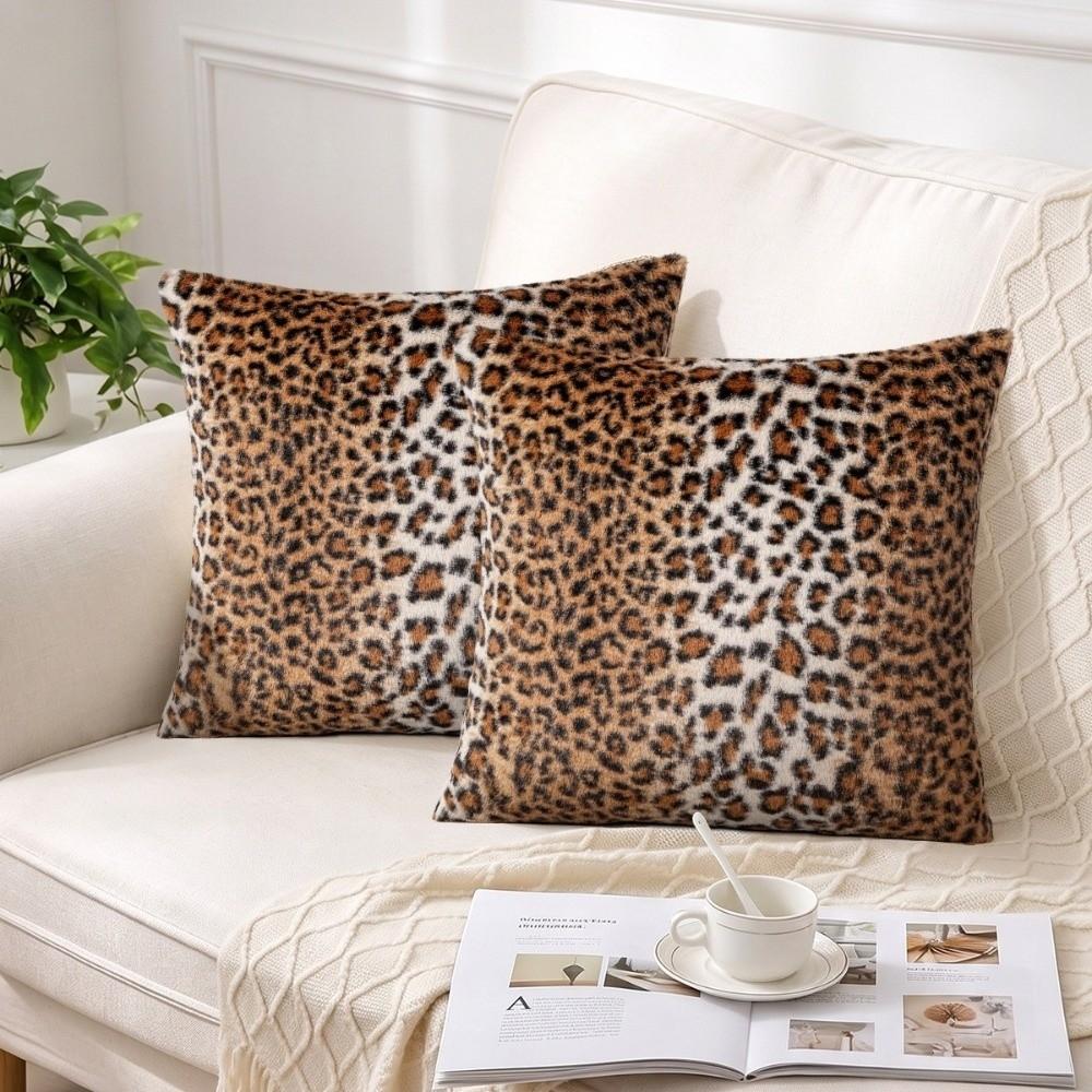 Leopard Print Cushion Cover Double Side Faux Fur Pillowcase Classic Shaggy Pillow Case Bed Decor