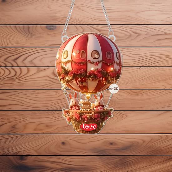 Ornament Agățat Love Acrilic 2D Balon cu Aer Cald și Iepurași Pandantiv Decor Romantic de Ziua Îndrăgostiților pentru Mașină Casă Ușă Fereastră Perete
