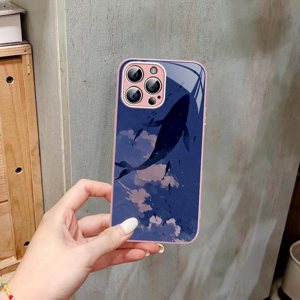 Whale Phone Case Tempered Glass For iphone 14 13 12 11 Pro Mini XS MAX 14Plus X XS XR Fundas