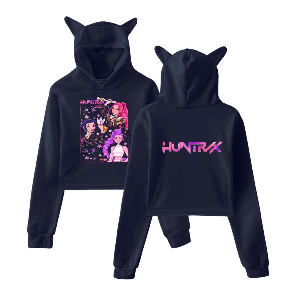 KPop Demon Hunters Hoodies Cosplay Costume Hoodies Sweatshirt for Girls Cat Ear Crop Pullover Casual Clothes