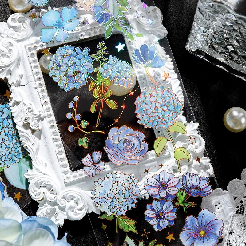 3pcs/pack Gilding Craft PET Stickers Floral Sticker DIY Cut Collage Junk Journal Decor Scrapbooking Waterproof Stickers