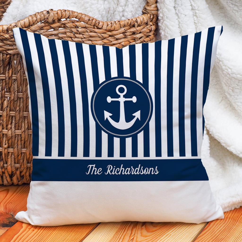 Custom Nautical Anchor Pillow Covers Personalized Boat Name Decorative Throw Pillowcases For Home Sofa Yacht Beach House Decor