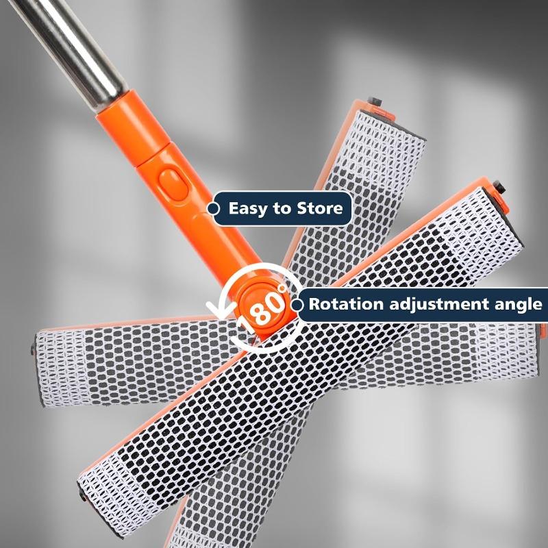 Professional Window Squeegee,2 In 1 Squeegee Window Cleaner with Long Stainless Steel Handle,Sponge Car Window Squeegee for Gas Station
