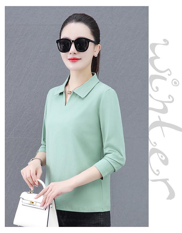 Premium Pure Cotton Long-Sleeve Women's T-Shirt, Spring/Autumn 2026, Plus Size Loose Fit for Middle-Aged Mothers