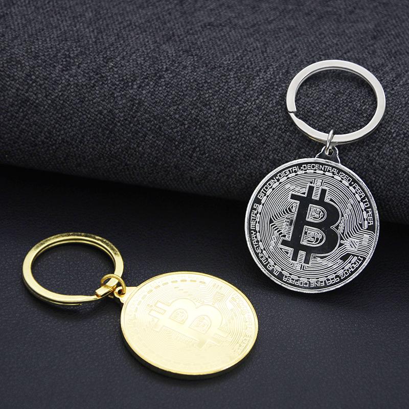1 Piece Bitcoin Commemorative Collectors Coin Keychain Bitcoin Key Chain Copper Plated Alloy Bitcoin Key Ring Friends Gifts