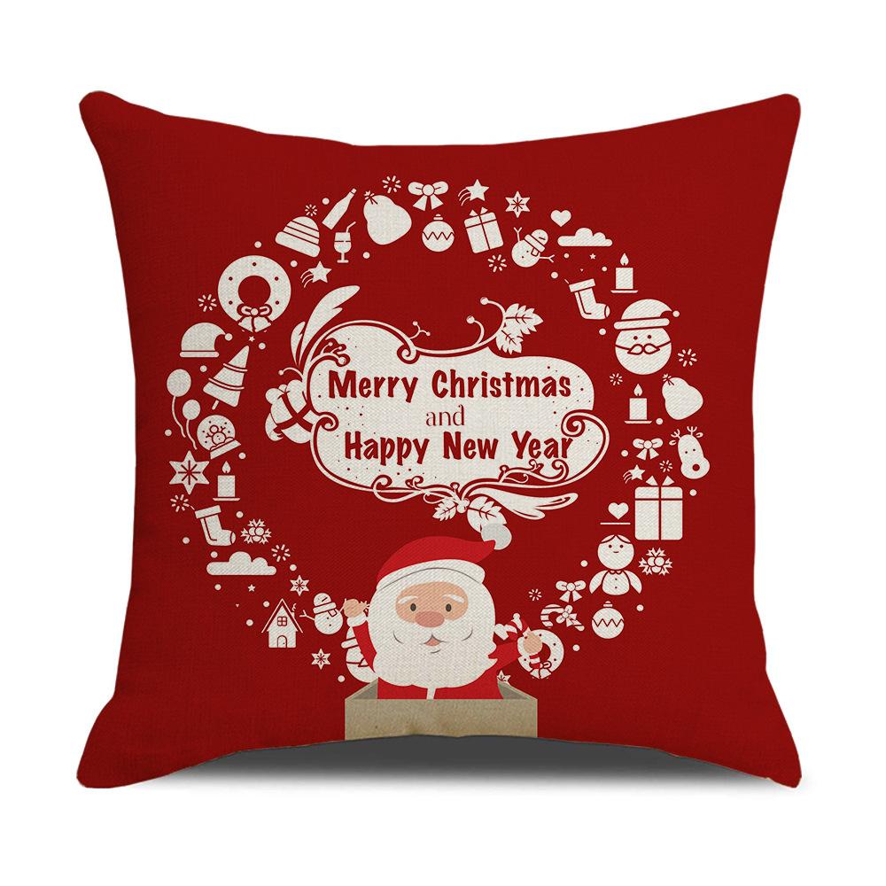 Christmas Pillow Cover Christmas Pillow Linen Cartoon Print Holiday Home Bed Cushion Cover