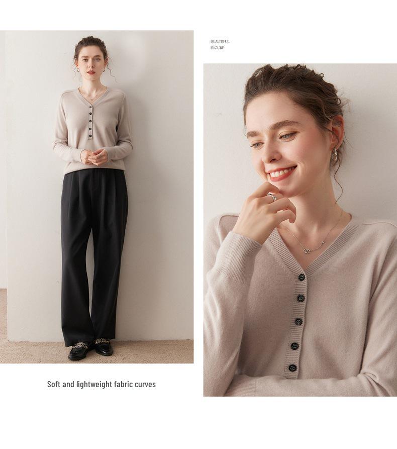 New Arrival: Women's V-neck Cashmere Cardigan - Loose Fit, Solid Color, Saddle Shoulder, Half-Open Button Design for Autumn/Winter.