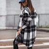 Women Fashion Winter Warm Comfortable Long Sleeve Lapel Two Pocket Plaid Woolen Coat Outerwear