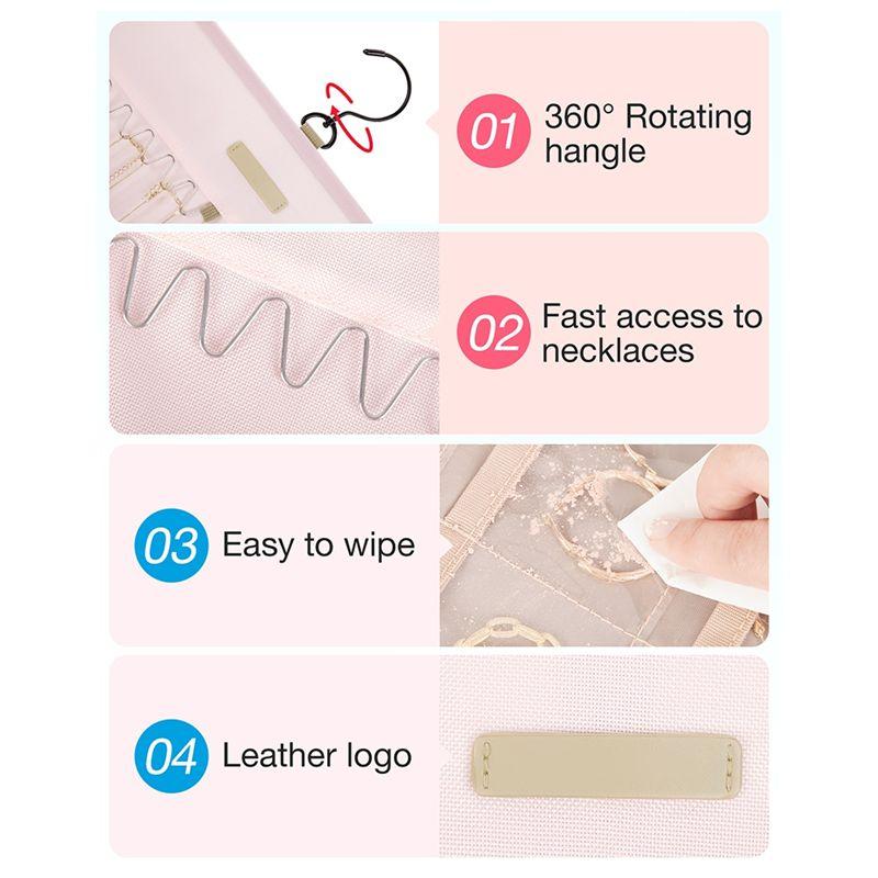 Jewelry Storage Bag, Hanging Storage, Double-Sided Roll-Up Hook Metal Hook Earring Necklace Ring Jewelry Holder-B61B