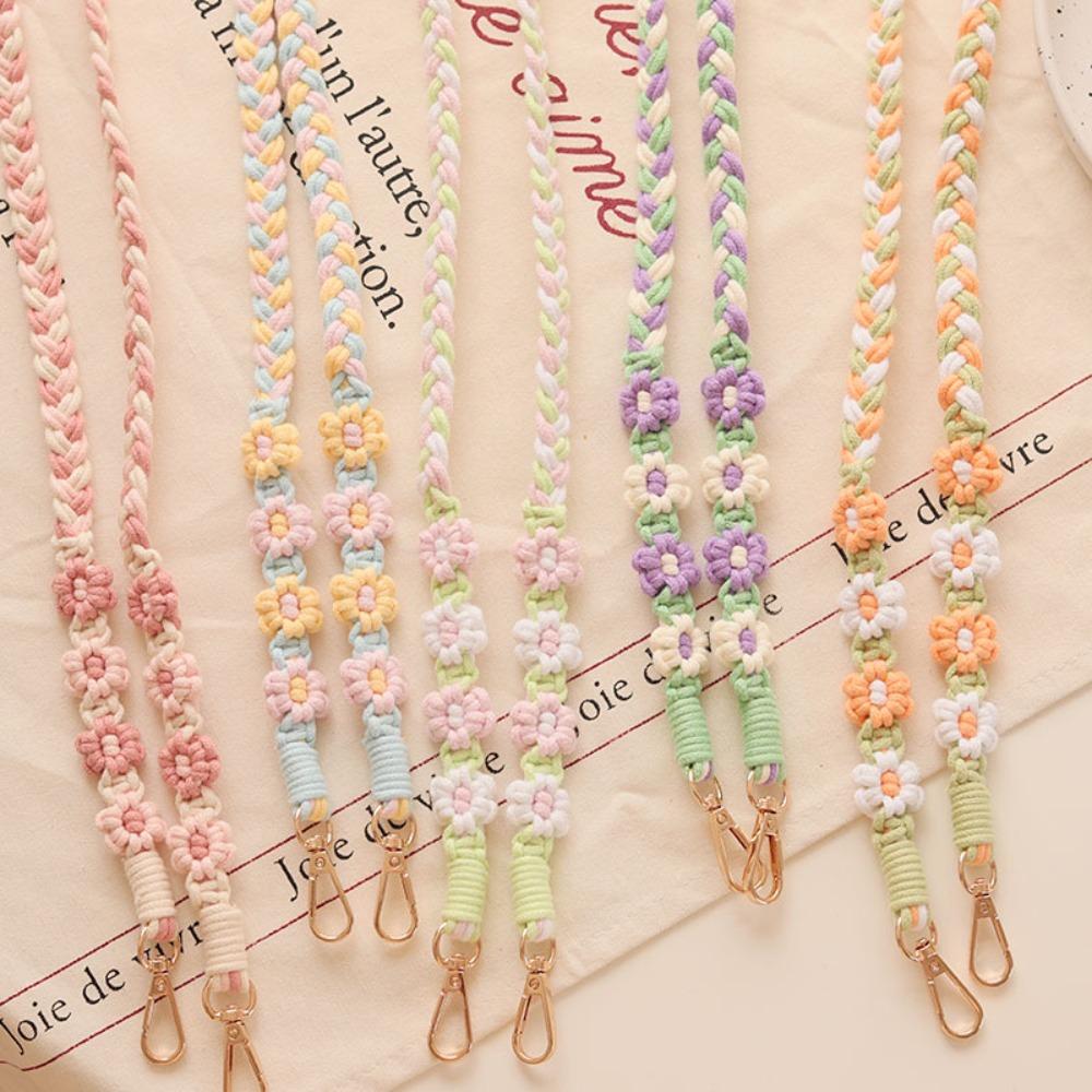 Anti-Lost Flower Woven Chain Lanyard Bag Braided Rope Woven Daisy Flower Hanging Chain Dating