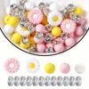73/79PCS daisy silicone beads, 12/14/15mm round printed silicone beads in bulk, DIY keychain bracelet jewelry making