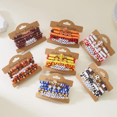 Football Theme Letter Ball Charms Hand Chains Girls Sports  Stackable Bracelet Colorful Polymer Clay Beaded Bracelets